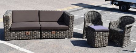 1 x Rattan Garden Furniture Set Including Sofa With Heated Seats, Two Chairs and Foot Stool -