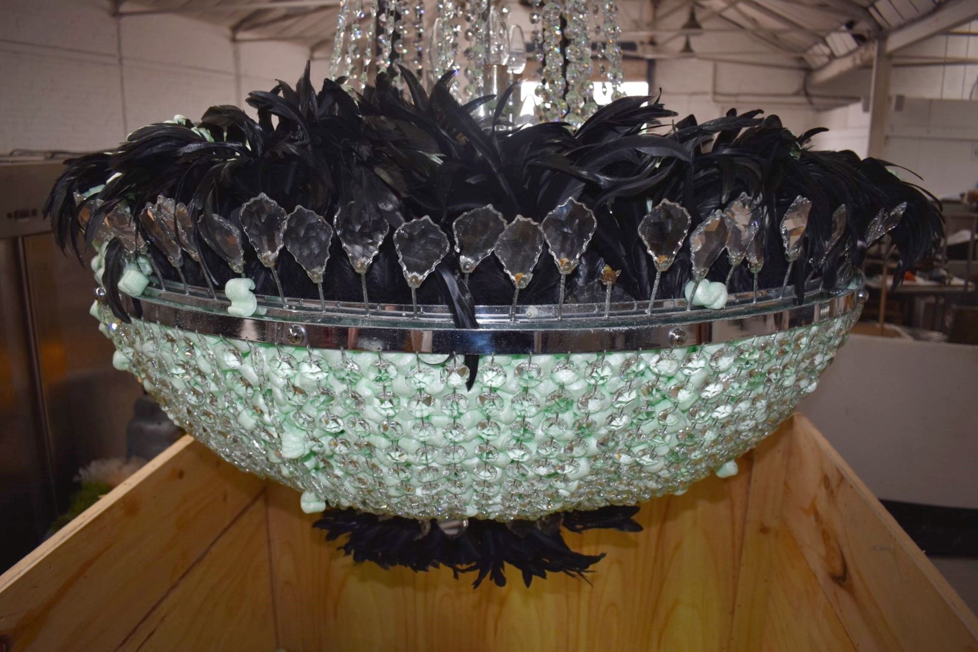 1 x Impressive 1.3-Metre Tall Chandelier Adorned With Crystal Glass Droplets and Genuine Black - Image 6 of 10