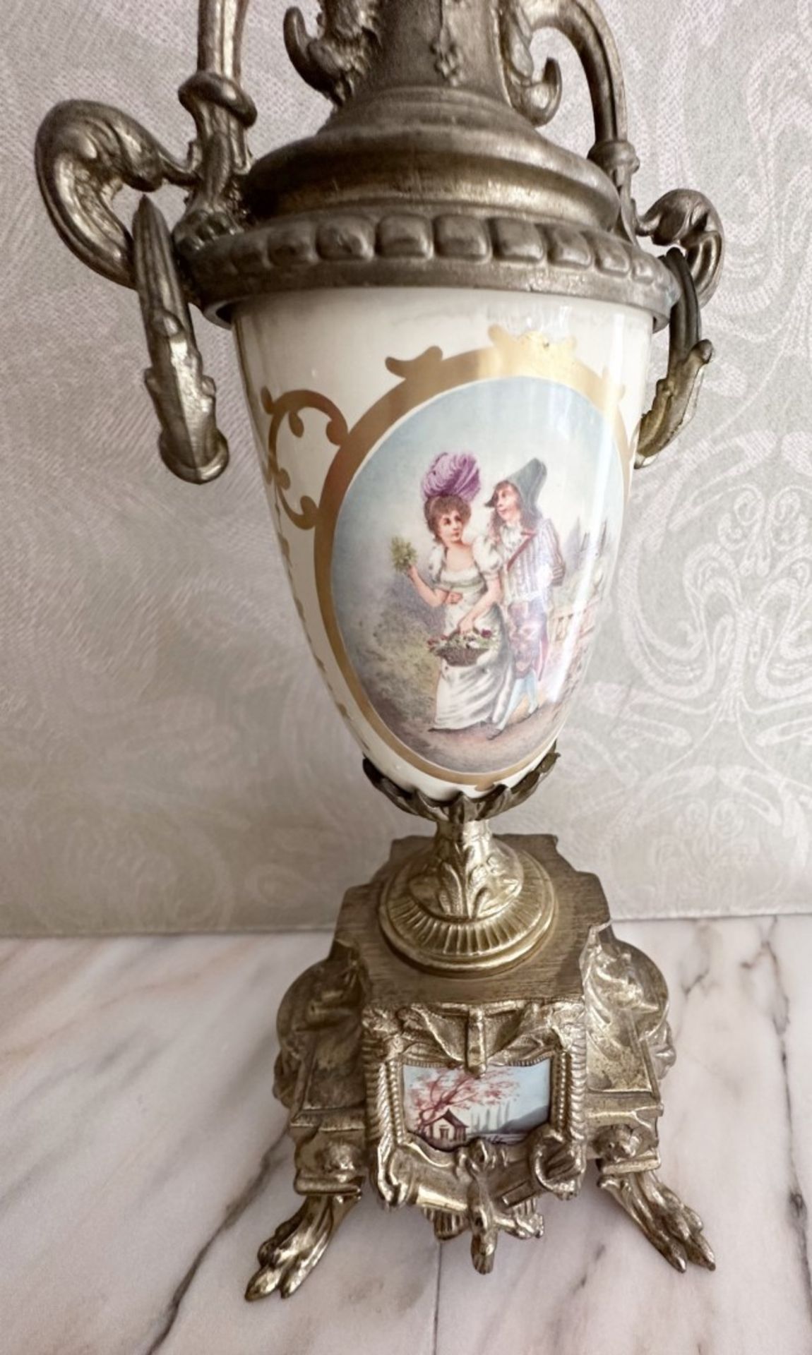 1 x Porcelain And Brass FRENCH SEVRES Vase/Jar. Hand Painted With Gold Leaf Design - Image 6 of 7