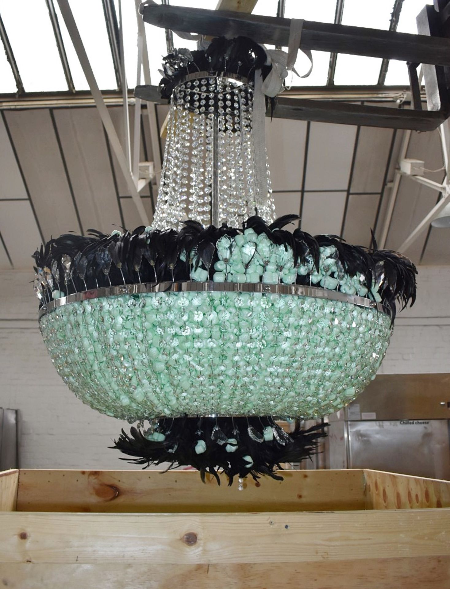 1 x Impressive 1.3-Metre Tall Chandelier Adorned With Crystal Glass Droplets and Genuine Black - Image 2 of 10