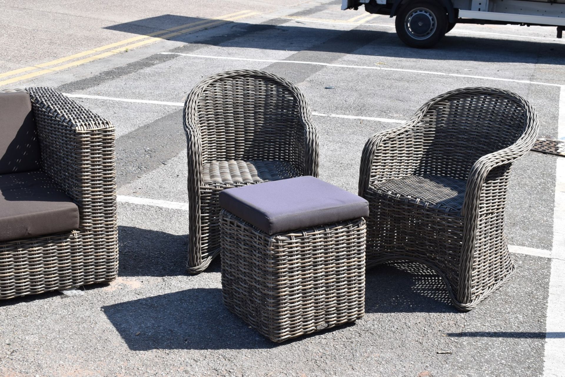 1 x Rattan Garden Furniture Set Including Sofa With Heated Seats, Two Chairs and Foot Stool - - Image 3 of 18