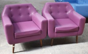 Pair Of Contemporary Commercial Armchairs, Upholstered In A Premium Purple Faux Leather - Ref:
