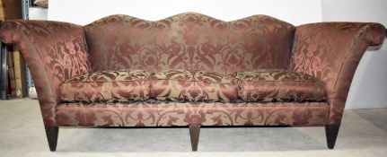 1 x DONGHIA John Hutton Designed 3 Seater Sofa, Rose & Cream Mythical & Frond Print With Wood Legs