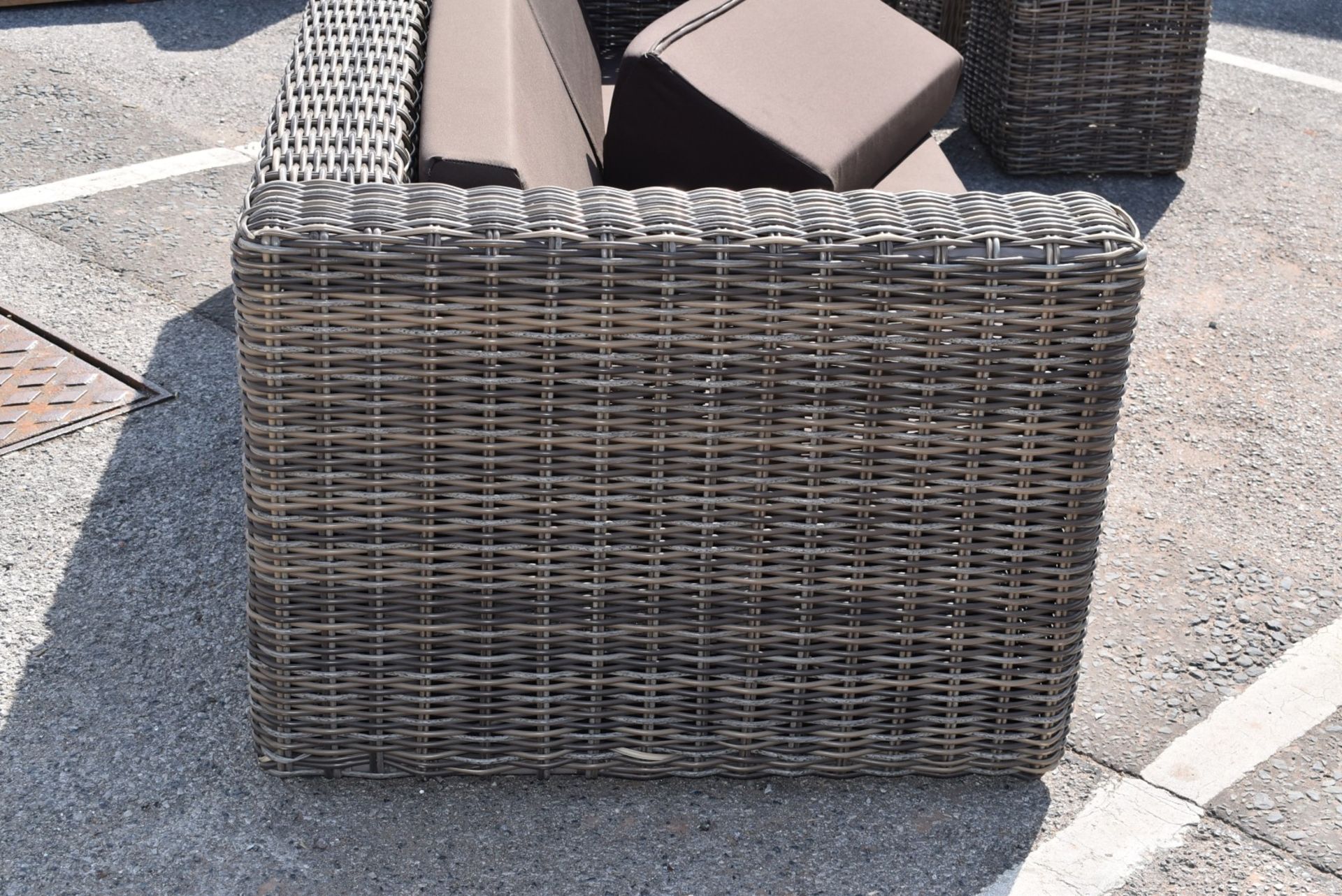 1 x Rattan Garden Furniture Sofa With Heated Seat Pads & Protector Cover - Cushions Not Included - Image 11 of 12