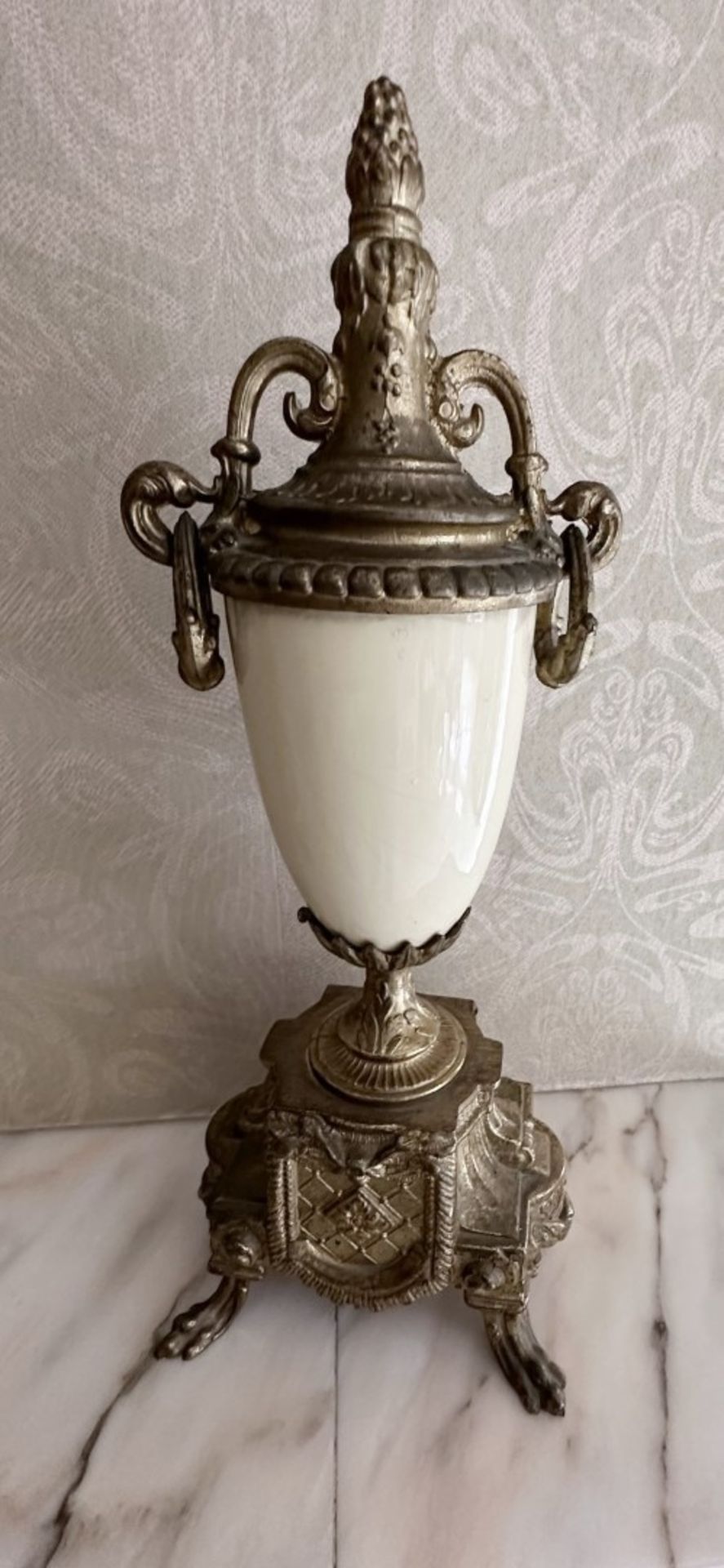 1 x Porcelain And Brass FRENCH SEVRES Vase/Jar. Hand Painted With Gold Leaf Design - Image 3 of 7