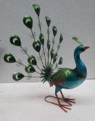 2 x Hand-Crafted Metal Garden Ornaments - 1 Peacock & 1 Kingfisher - Ref: TCH461 - CL840 - Location: