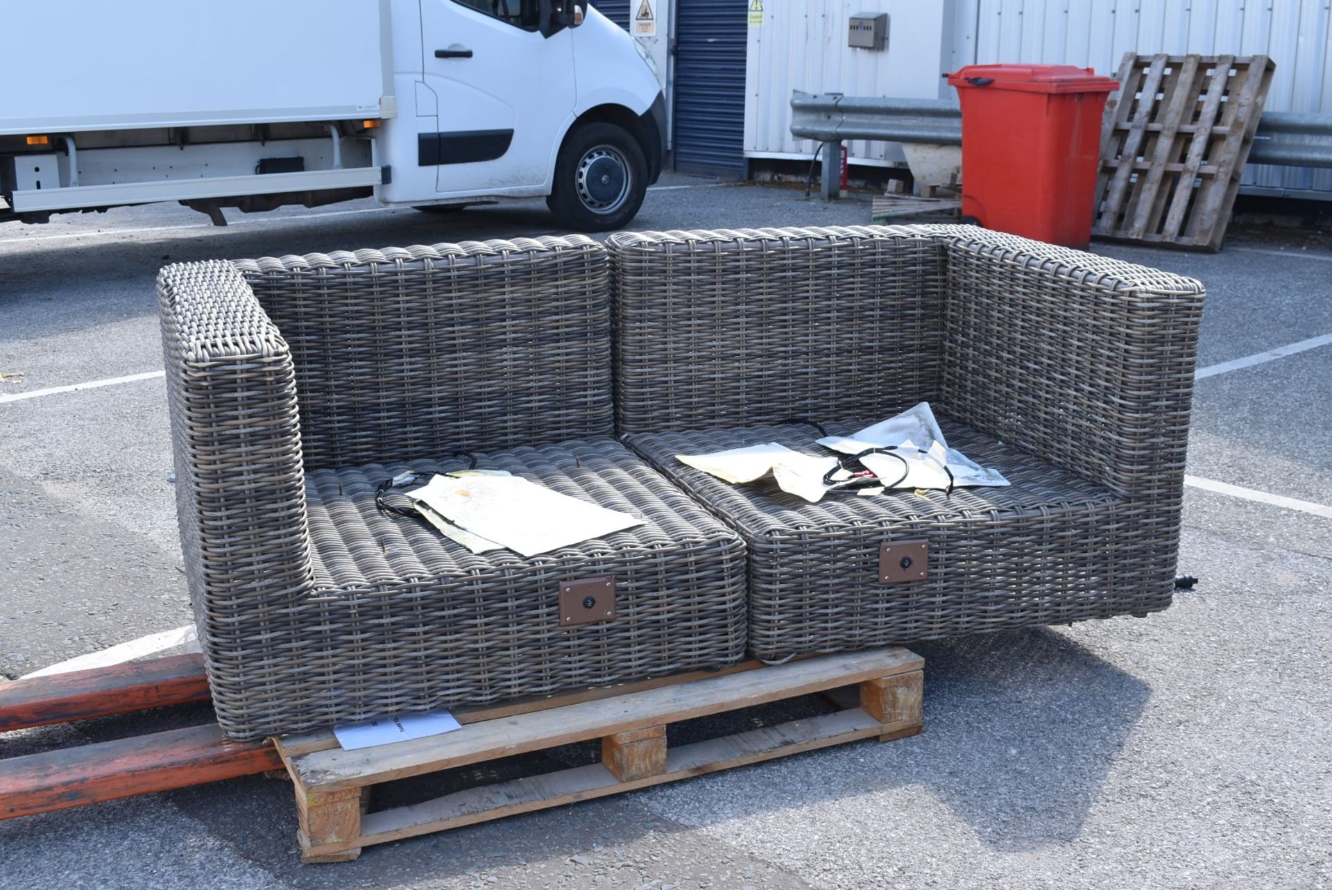 1 x Rattan Garden Furniture Sofa With Heated Seat Pads & Protector Cover - Cushions Not Included - Image 2 of 12