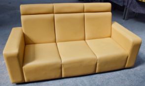 1 x Commercial 3-Seater Sofa, Upholstered In A Premium Mustard Yellow Faux Leather - Ref: JMS203 -