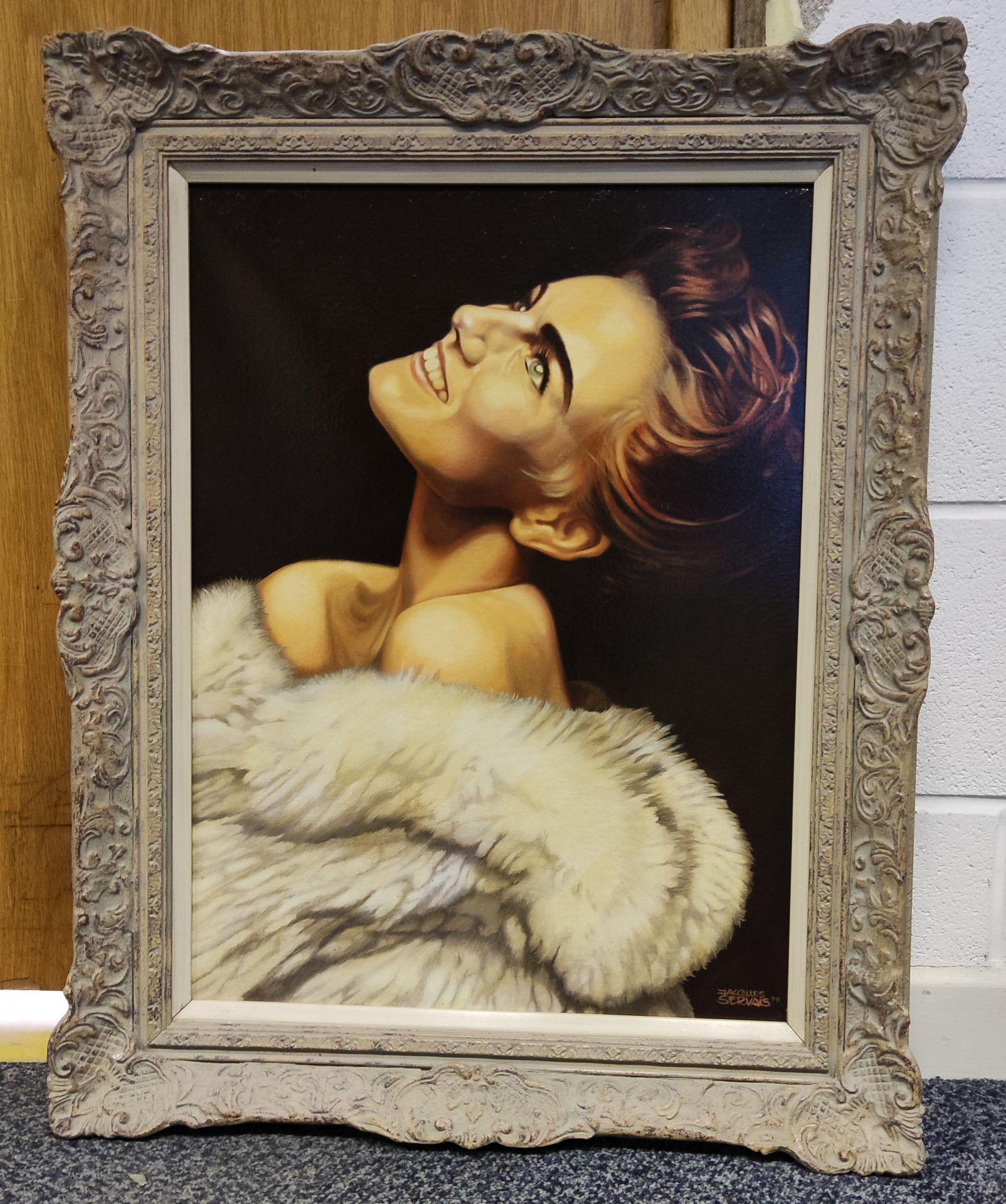 1 x Original Oil Painting On Canvas of Lady in Fur Coat by Jacques Servais