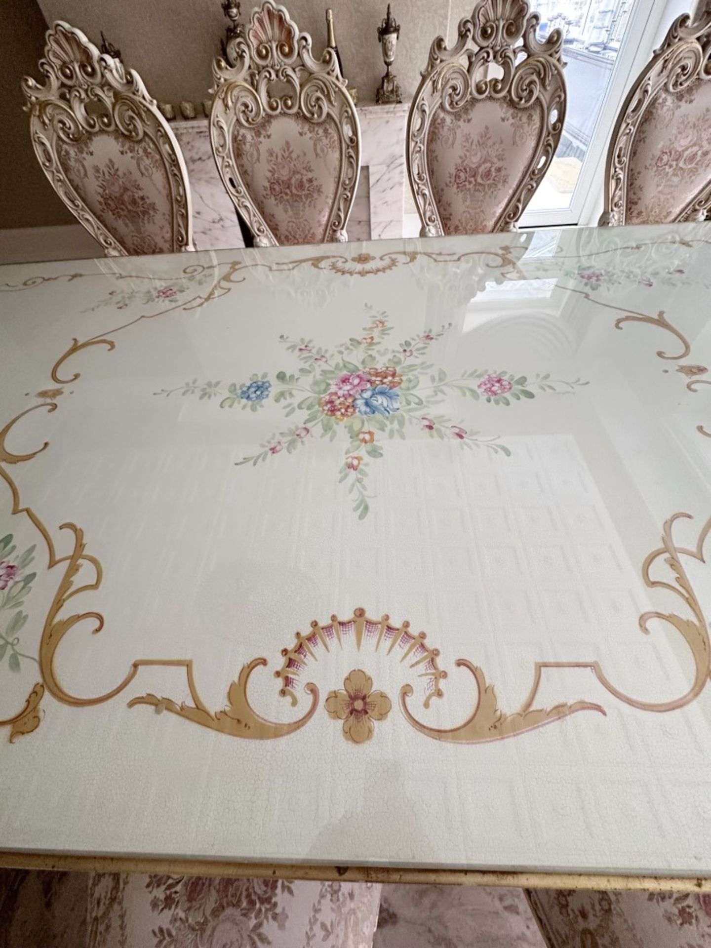 1 x EXQUISITE Handcrafted In Italy Venetian Style Dining Room Table And 12 Silk Backed Chairs - Image 8 of 15