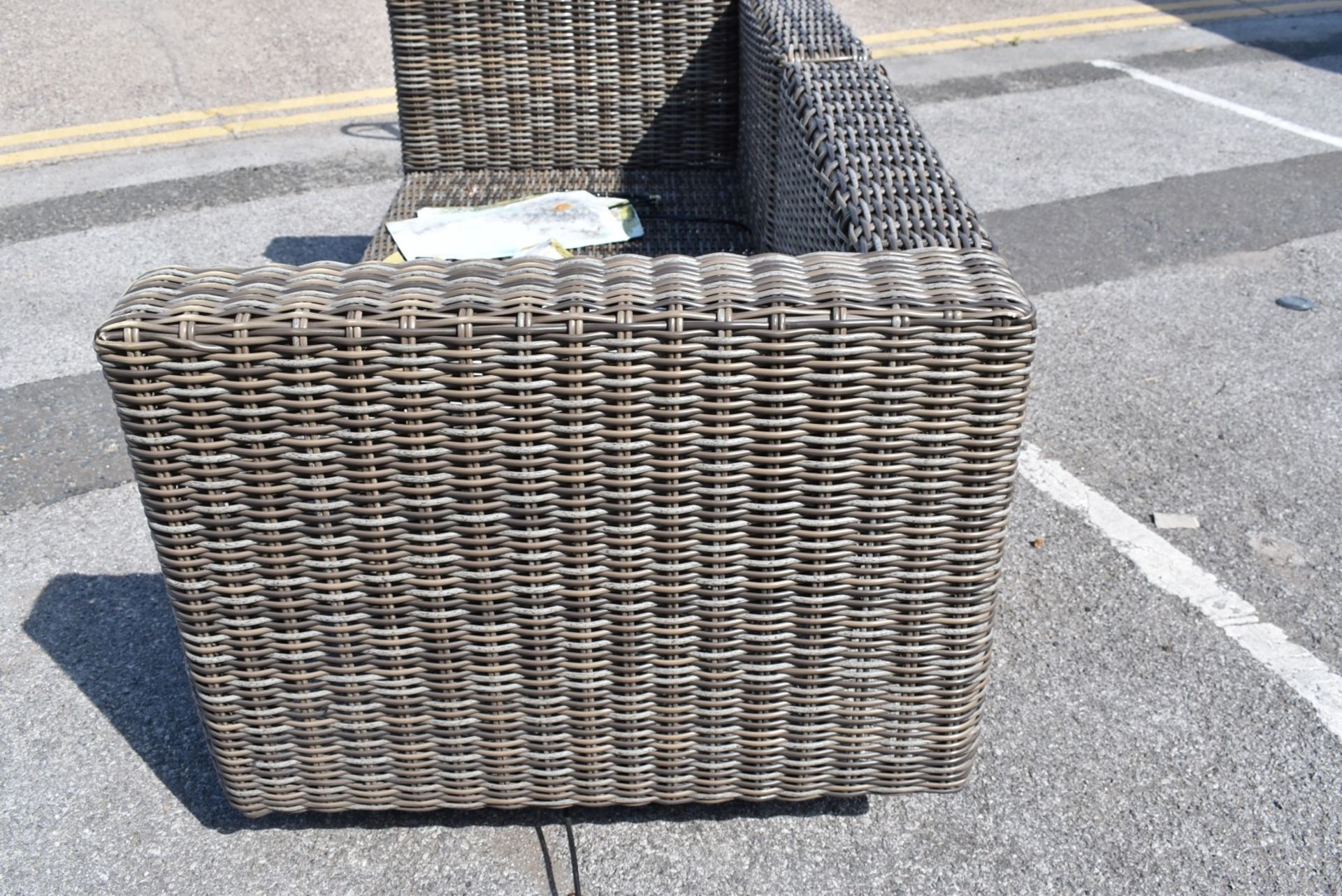 1 x Rattan Garden Furniture Sofa With Heated Seat Pads & Protector Cover - Cushions Not Included - Image 10 of 12