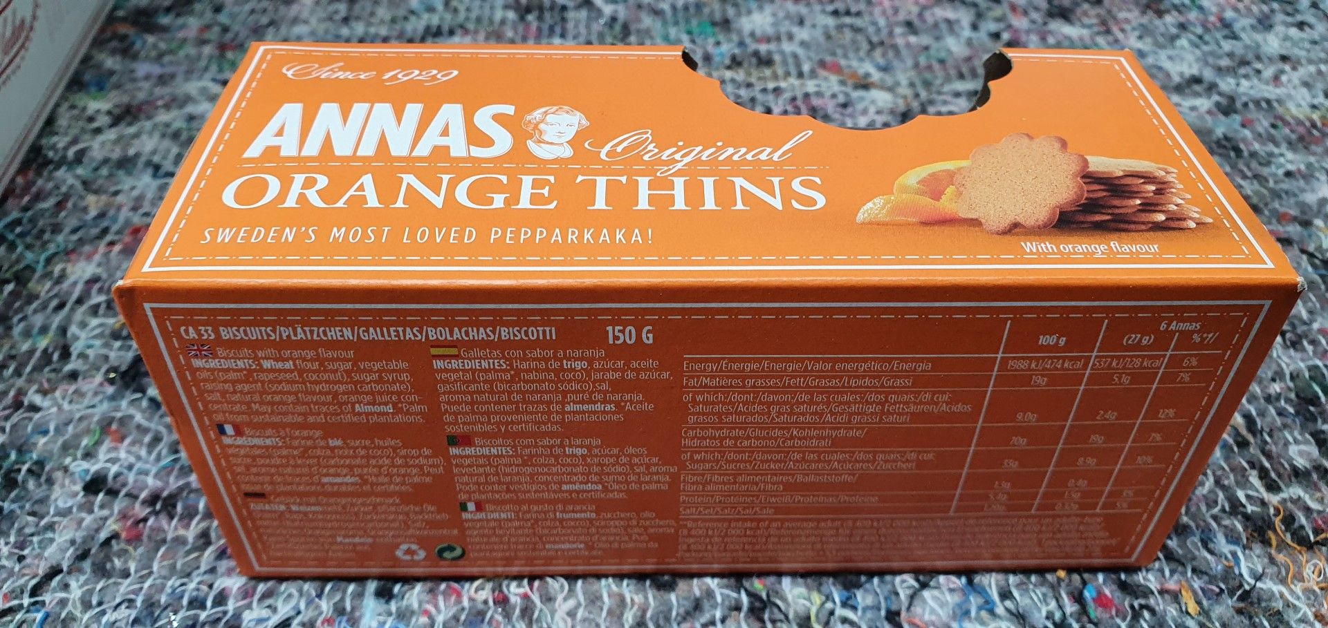 8 x Annas Original Orange Thins 150g - New Stock - Ref: TCH283 - CL011 - Location: Altrincham - Image 2 of 3