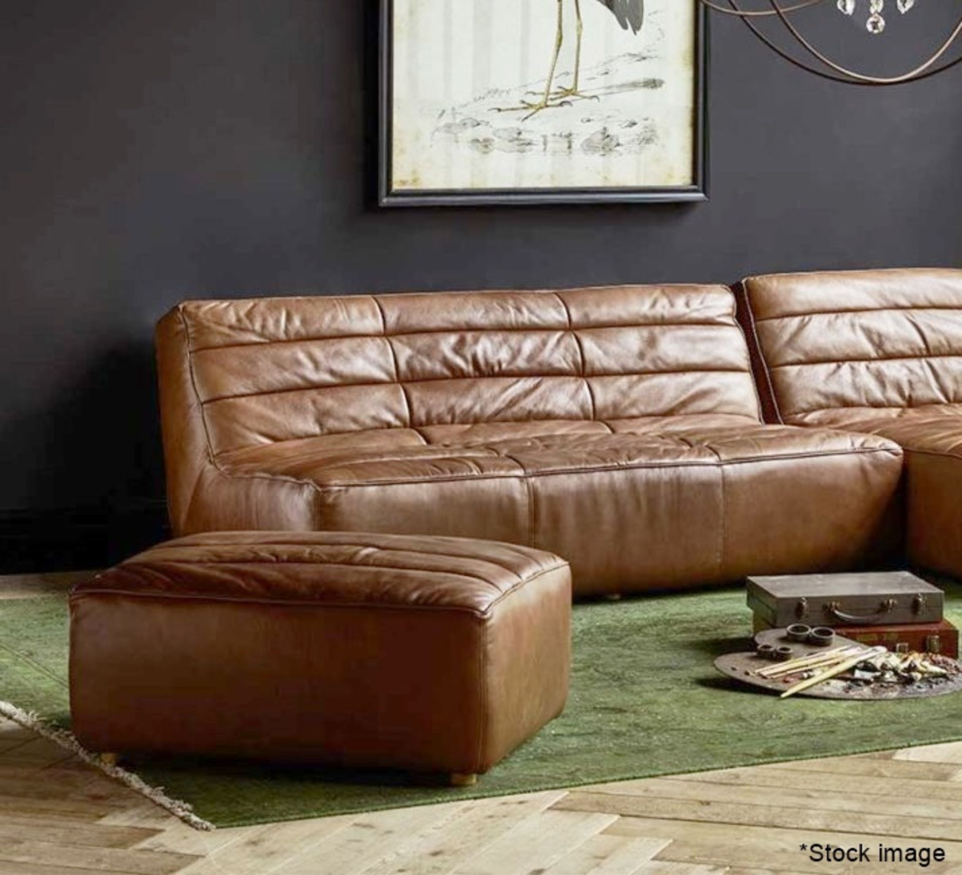 1 x TIMOTHY OULTON 'Shabby' Luxury Upholstered Footstool in a Distressed Brown Leather - RRP £1,500