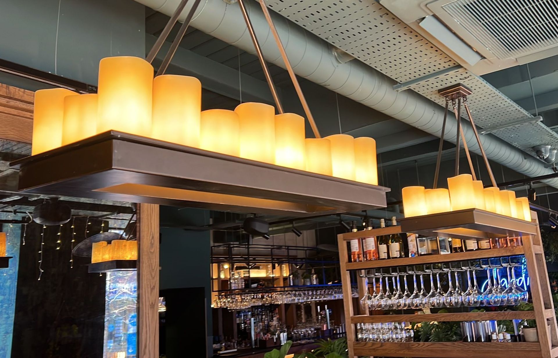 A Pair Of Large Commercial Rectangular Candle Light Chandeliers - Recently Removed From A Brasserie