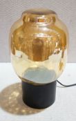 1 x BLUESUNTREE Brooklyn Glass Table Lamp In Black Finish With Smokey Amber Glass Shade 44cm