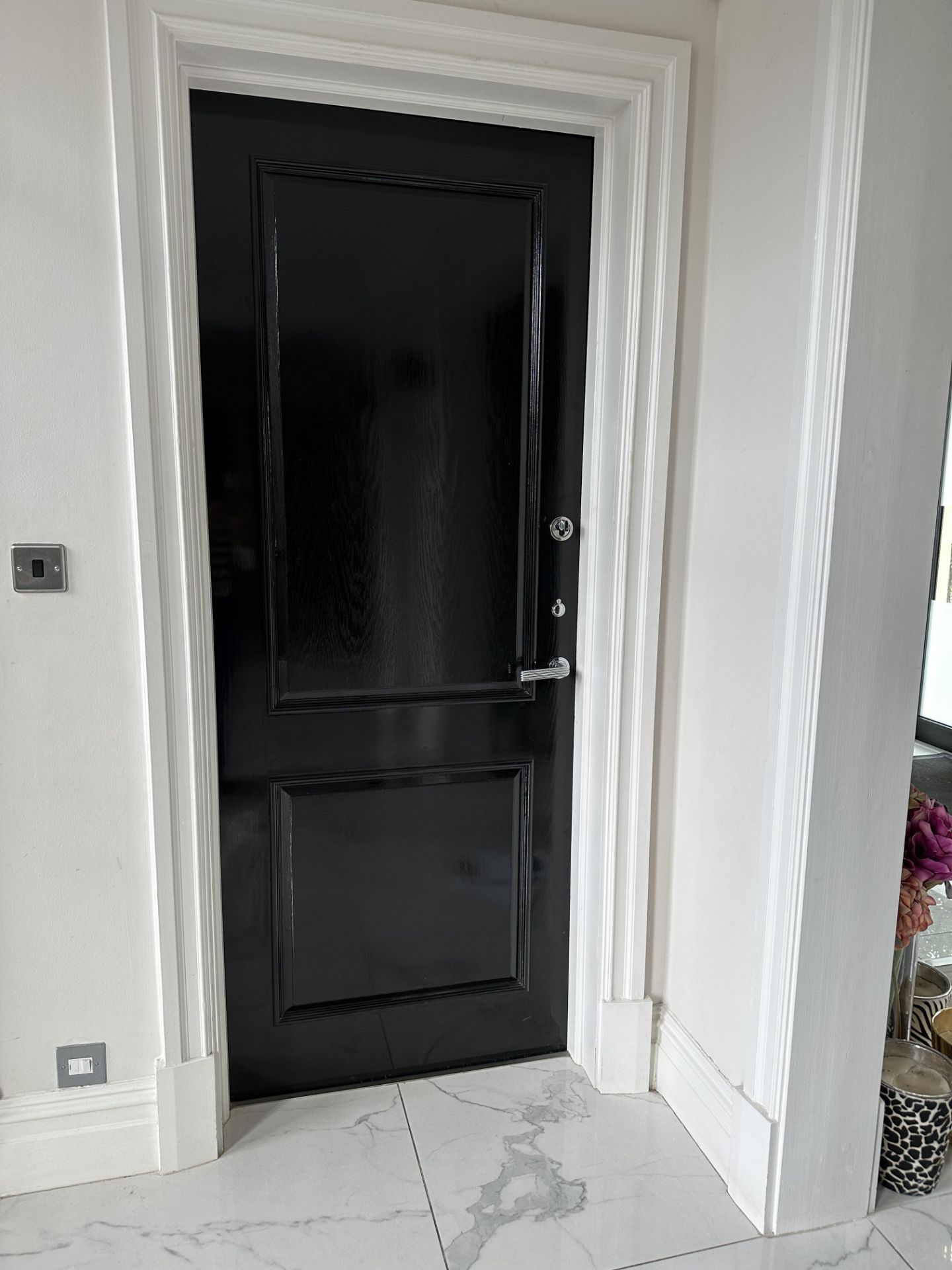 1 x SOLID OAK Black Gloss Fire Door And Stainless Steel Hardware