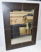 1 x Large Leather Framed Statement Mirror, with Stitched Aesthetic - Ref: KKH173 - CL848 - NO VAT ON