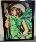 1 x Framed Painting In The Style Of Tamara De Lempicka's 'Young Lady with Gloves'
