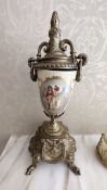 1 x Porcelain And Brass FRENCH SEVRES Vase/Jar. Hand Painted With Gold Leaf Design