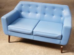 1 x Commercial 2-Seater Sofa With A Pop-Art Aesthetic, Upholstered In A Premium Bright Blue Faux