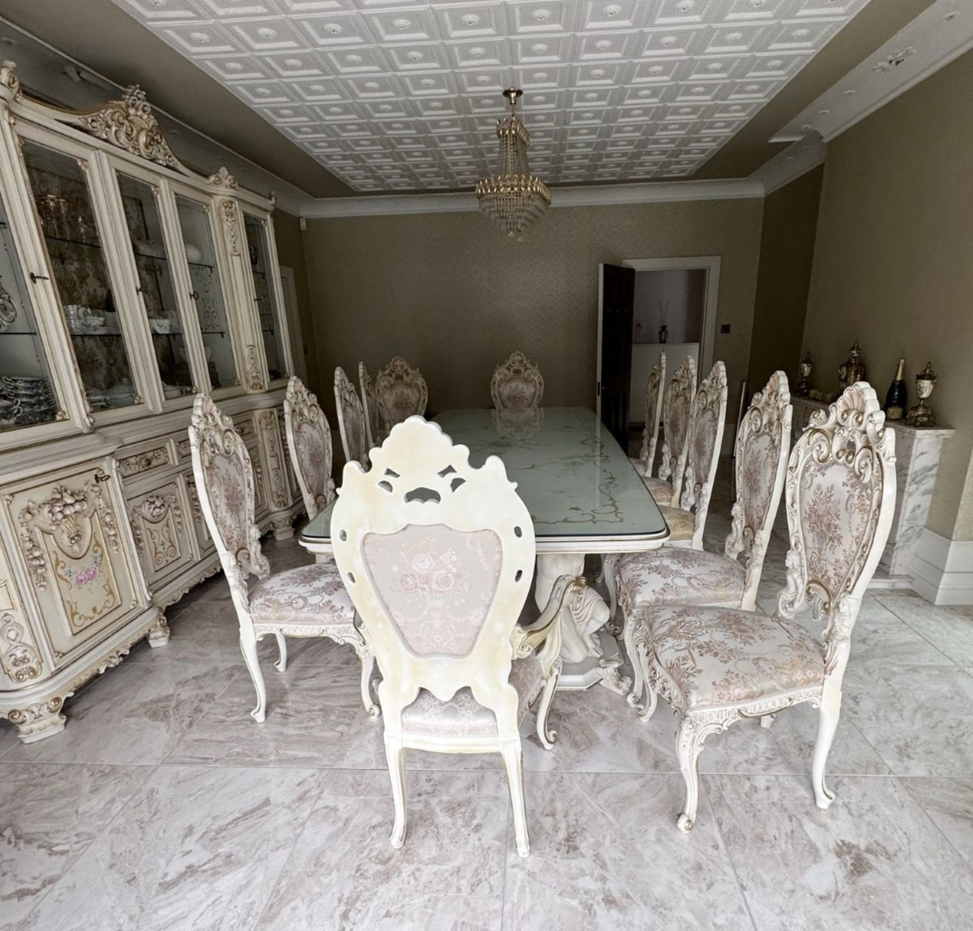 1 x EXQUISITE Handcrafted In Italy Venetian Style Dining Room Table And 12 Silk Backed Chairs - Image 9 of 15