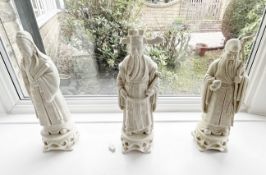 3 x GOOD LUCK Chinese Feng Shui Ivory Resin Statues