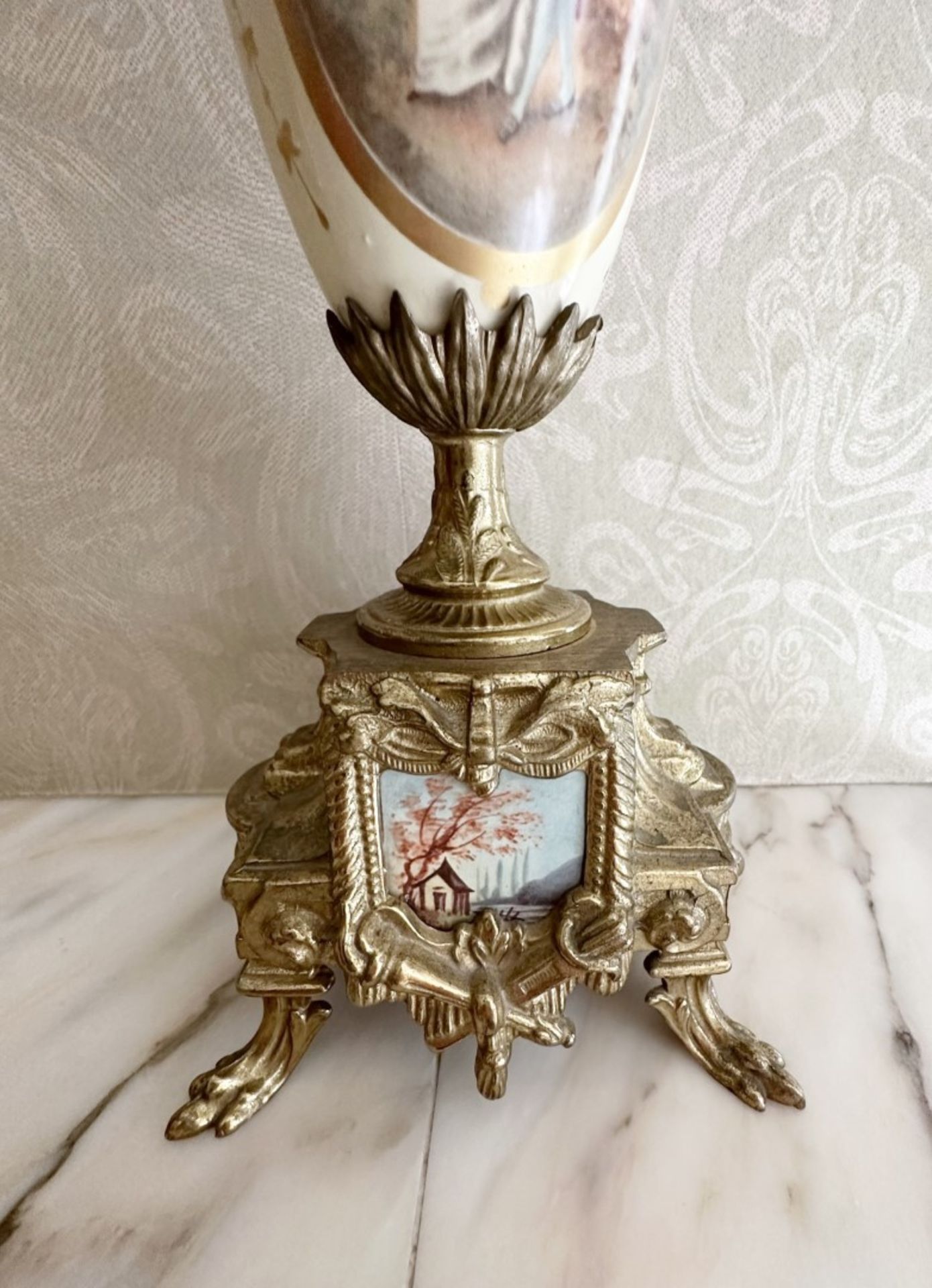 1 x Porcelain And Brass FRENCH SEVRES Vase/Jar. Hand Painted With Gold Leaf Design - Image 7 of 7
