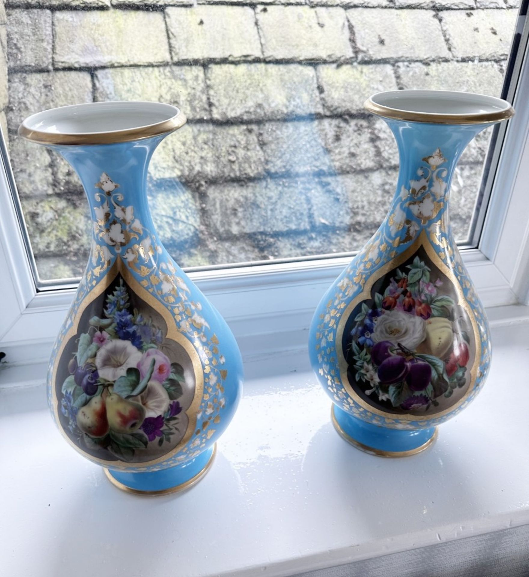 2 x VINTAGE Cloisonne French Fine Bone China Vases With Gold Leaf Design