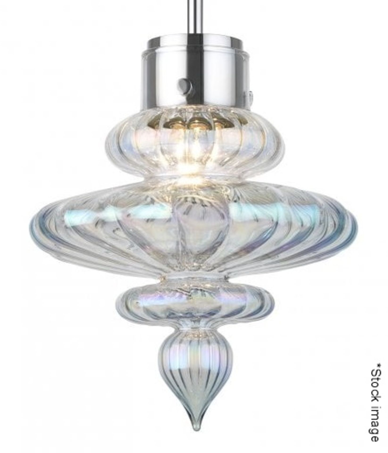 1 x HEATHFIELD & CO Luxury 'Basilca' Triple Pendant Light In Polished Nickel, With Fluted Artisan - Image 2 of 17