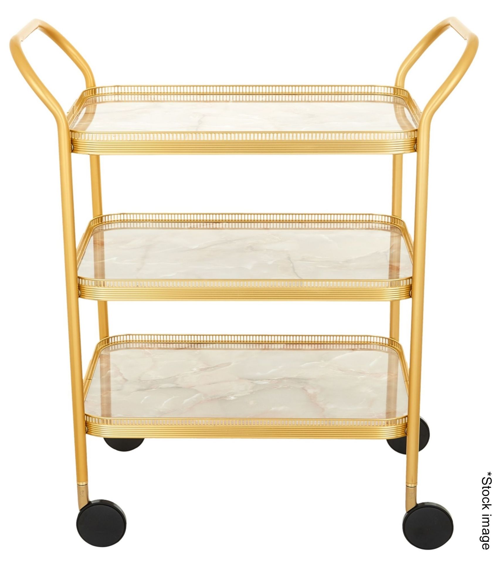 1 x KAYMET Triple Tier Drinks Trolley With A Gold / Onyx Marble Finish - Original Price £989.00 -