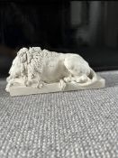 2 x White Ceramic Sleeping Lion Book Ends From The CHATSWORTH Collection With Inscription