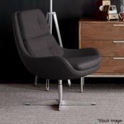 1 x STEIJER Super Easy Cashmere Upholstered Swivel Lounge Chair In Charcoal With Chromed Steel Base