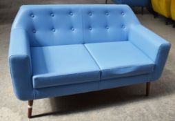 1 x Commercial 2-Seater Sofa With A Pop-Art Aesthetic, Upholstered In A Premium Bright Blue Faux