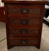 2 x SOLID Dark Wood Set Of Bedside Drawers With Bronze Catches And Rattan Detail  - From An Upmarket