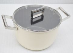 1 x SMEG 50s Style Casserole Pan In Cream, with Glass Lid (26cm) - Original Price £179.00 - Unused