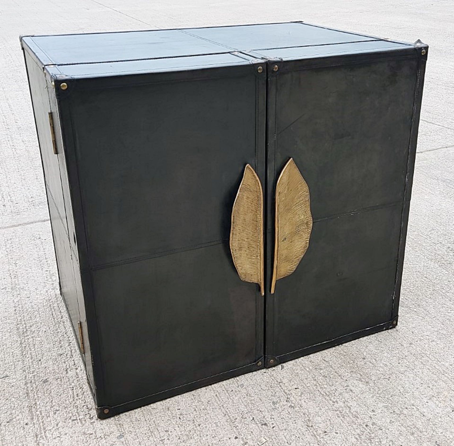 1 x Opulent Leather Upholstered 2-Door Cocktail Cabinet In A Dark Stain