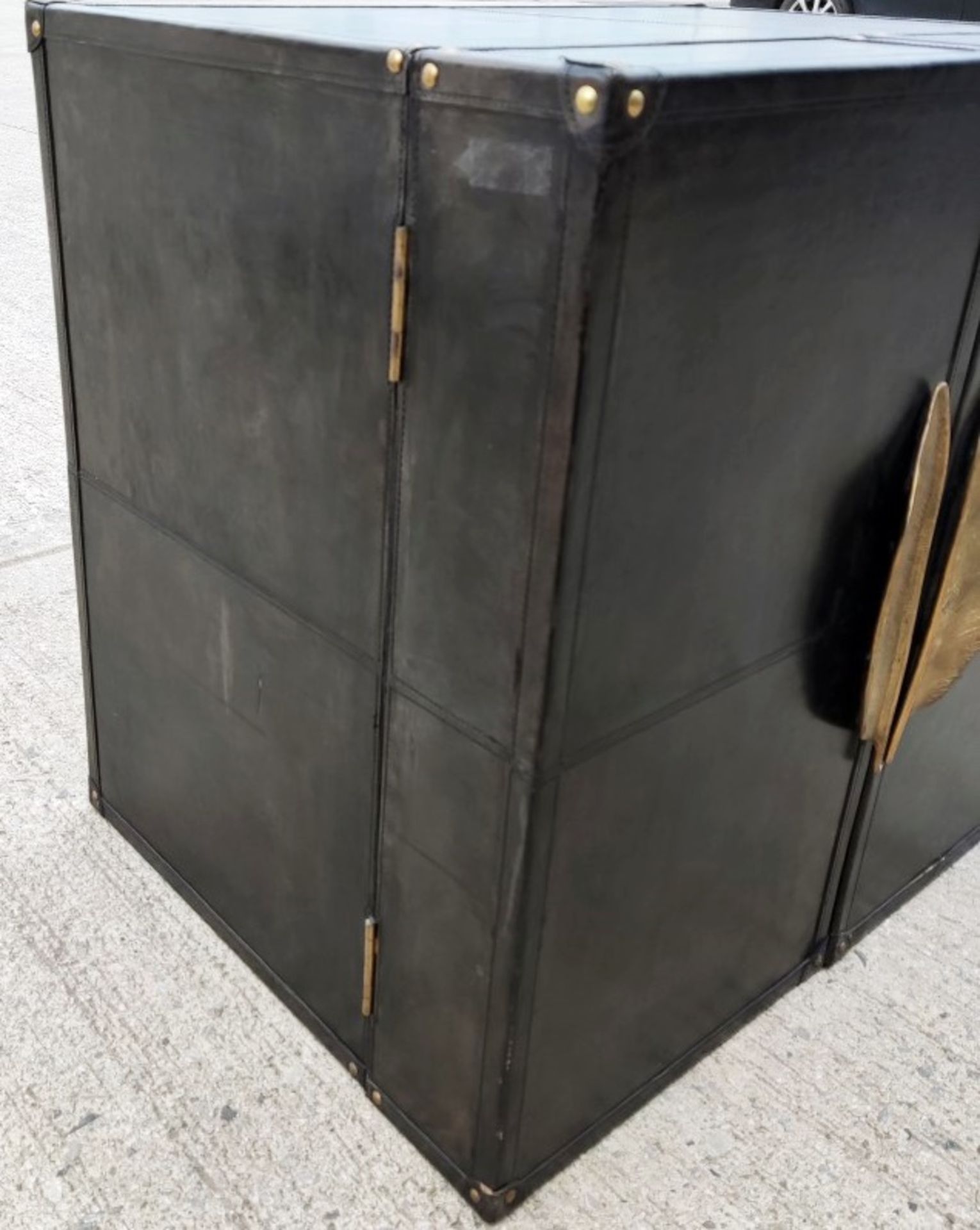 1 x Opulent Leather Upholstered 2-Door Cocktail Cabinet In A Dark Stain - Image 2 of 14