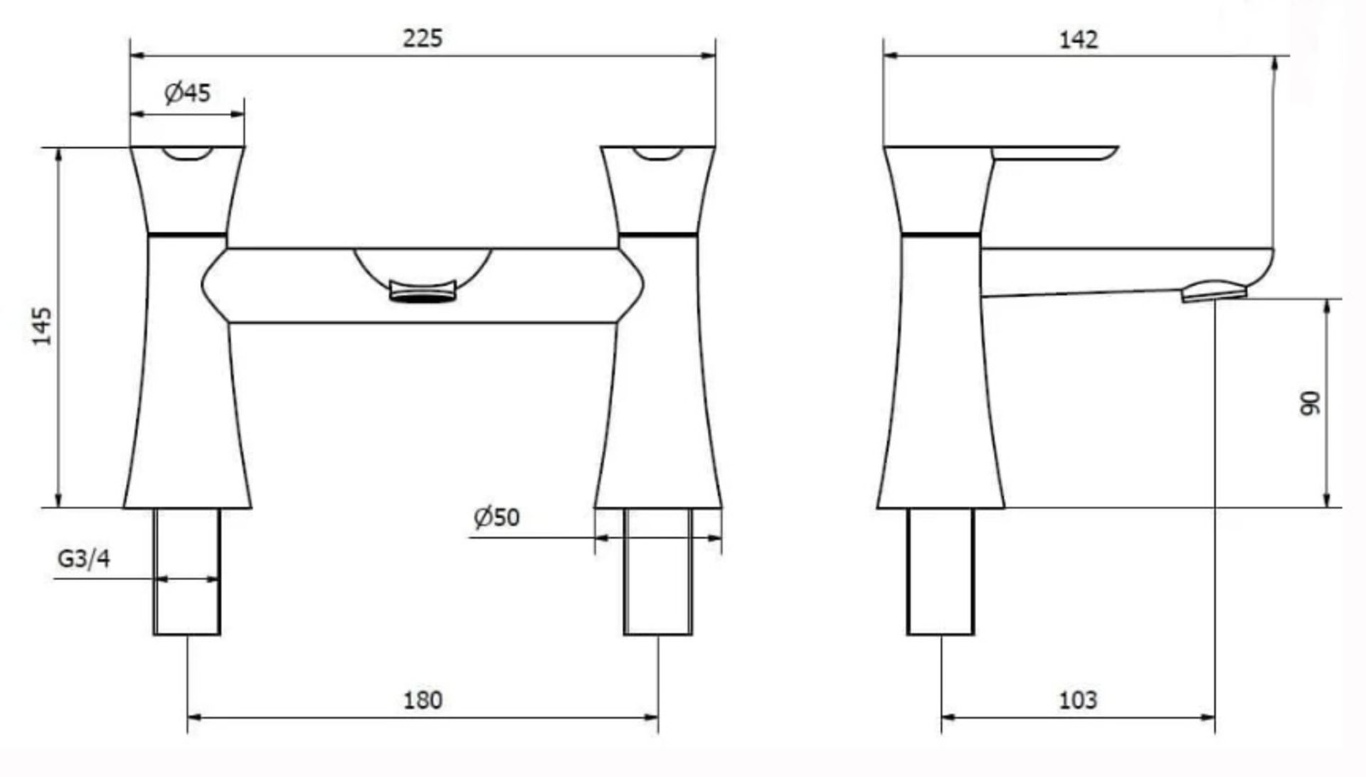 1 x CASSELLIE 'Pedras' Deck Mounted Bath Filler Tap In Chrome - Ref: PED003 - New & Boxed Stock - - Image 2 of 2