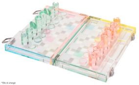 1 x SUNNYLIFE Luxury Mini Lucite Chess & Checkers Set In Case - Original Price £99.95 - Ref: