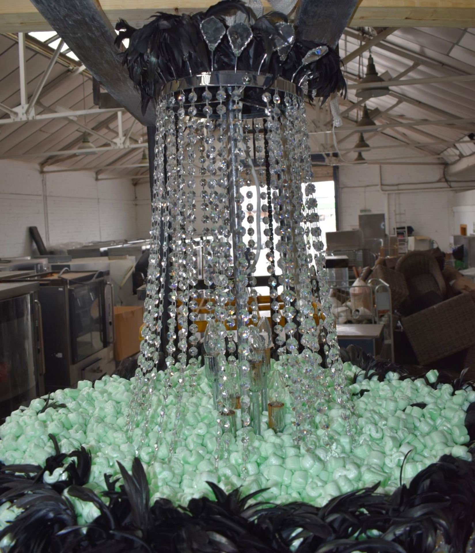 1 x Impressive 1.3-Metre Tall Chandelier Adorned With Crystal Glass Droplets and Genuine Black - Image 7 of 10