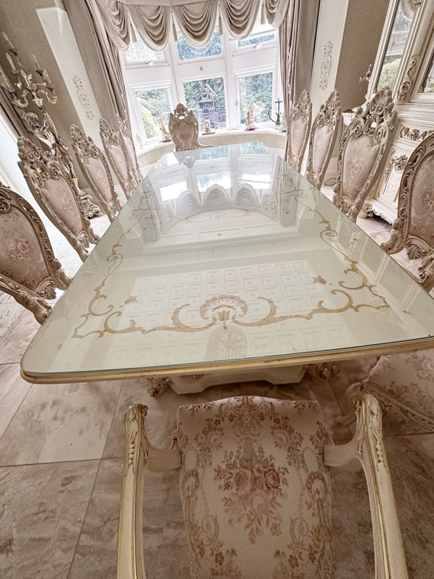 1 x EXQUISITE Handcrafted In Italy Venetian Style Dining Room Table And 12 Silk Backed Chairs - Image 15 of 15