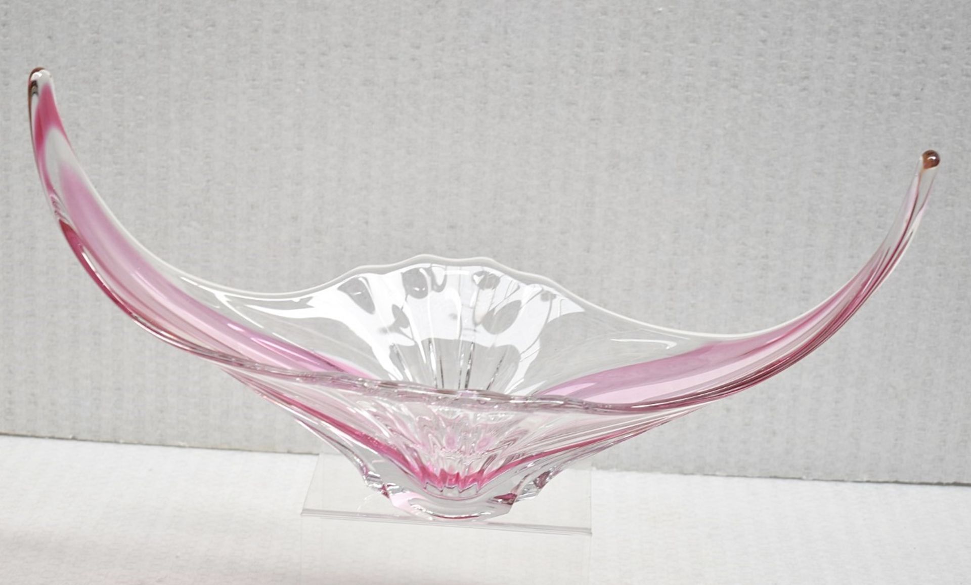 1 x Artisan Hand-blown Decorative Clear Glass Bowl With A Pink Ripple Motif - Ref: CNT756/WH2/ - Bild 2 aus 6