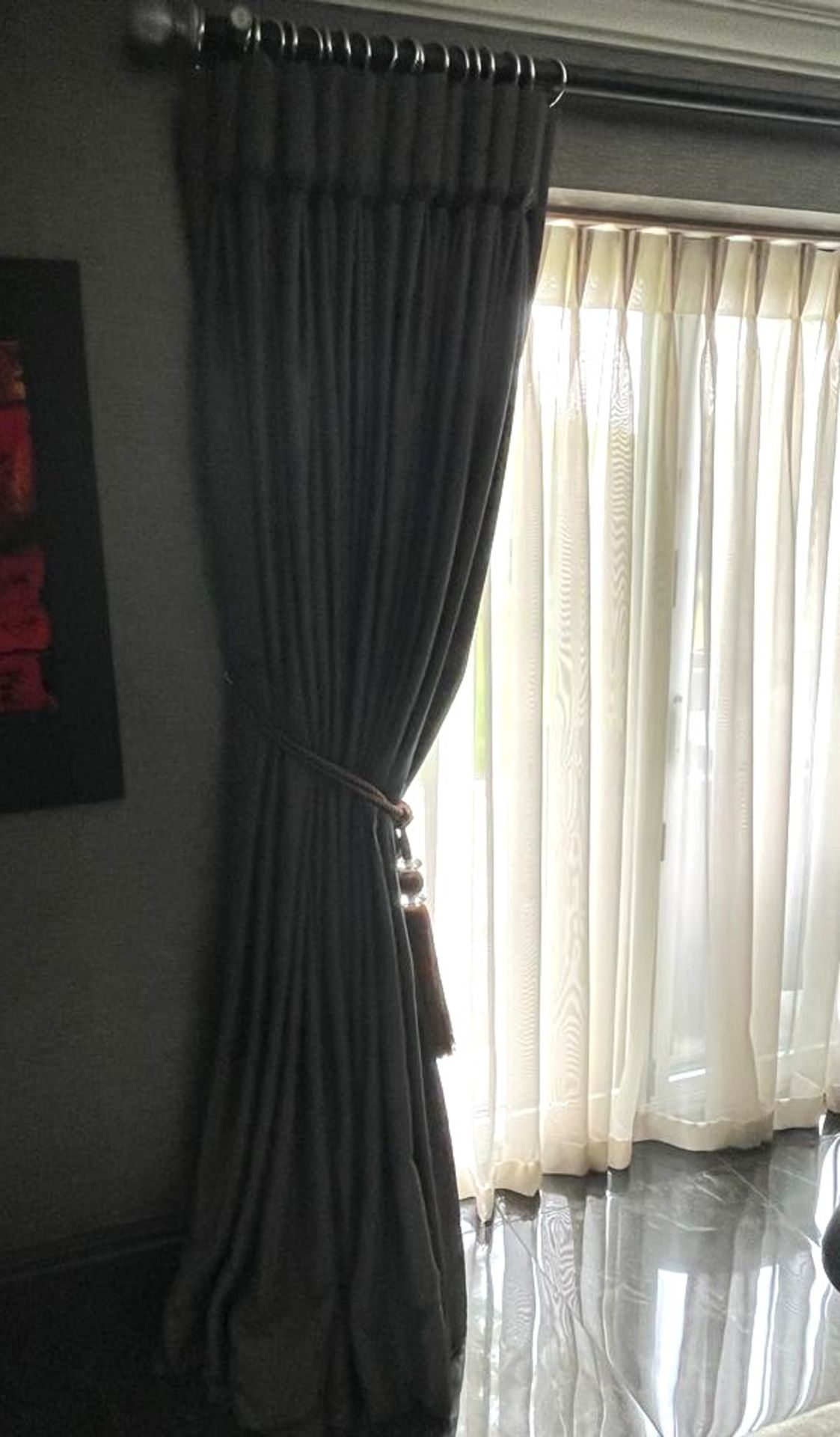 1 x Pair Of Beautiful Full Length Silk Slub Lined Curtains With Silver Pole And Rings - Image 3 of 3