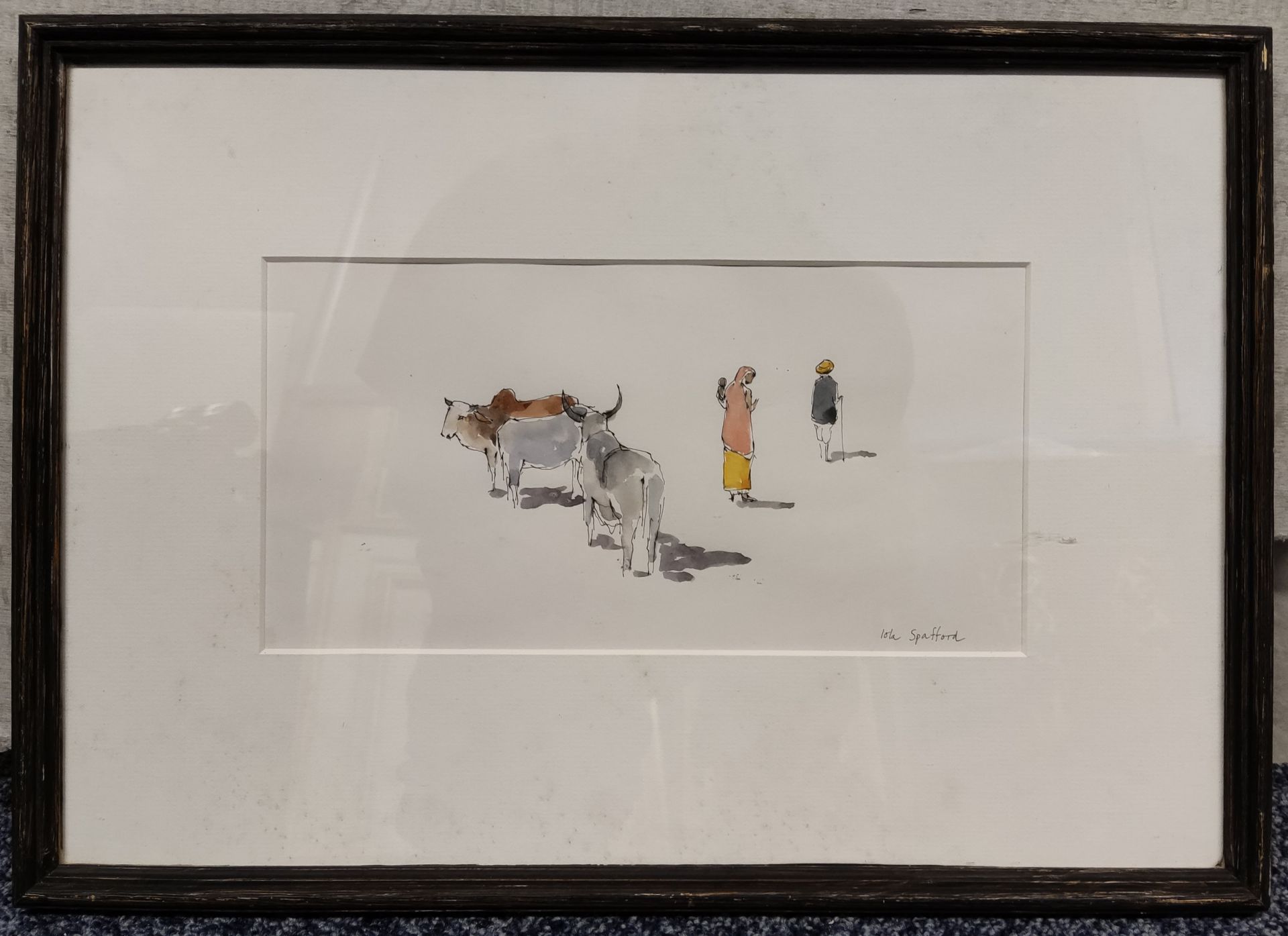 1 x Indian Cattle Watercolour by Iola Spafford - Ref: CNT434 - CL845 - Location: Altrincham WA14