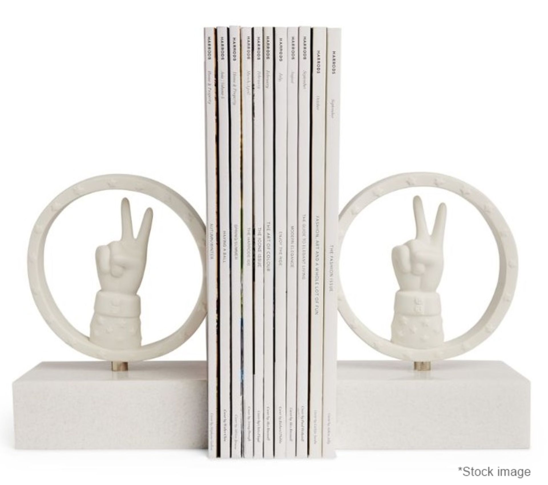 Set Of 2 x JONATHAN ADLER 'Peace' Designer Porcelain Bookends, With Alabaster Bases (Set of 2)