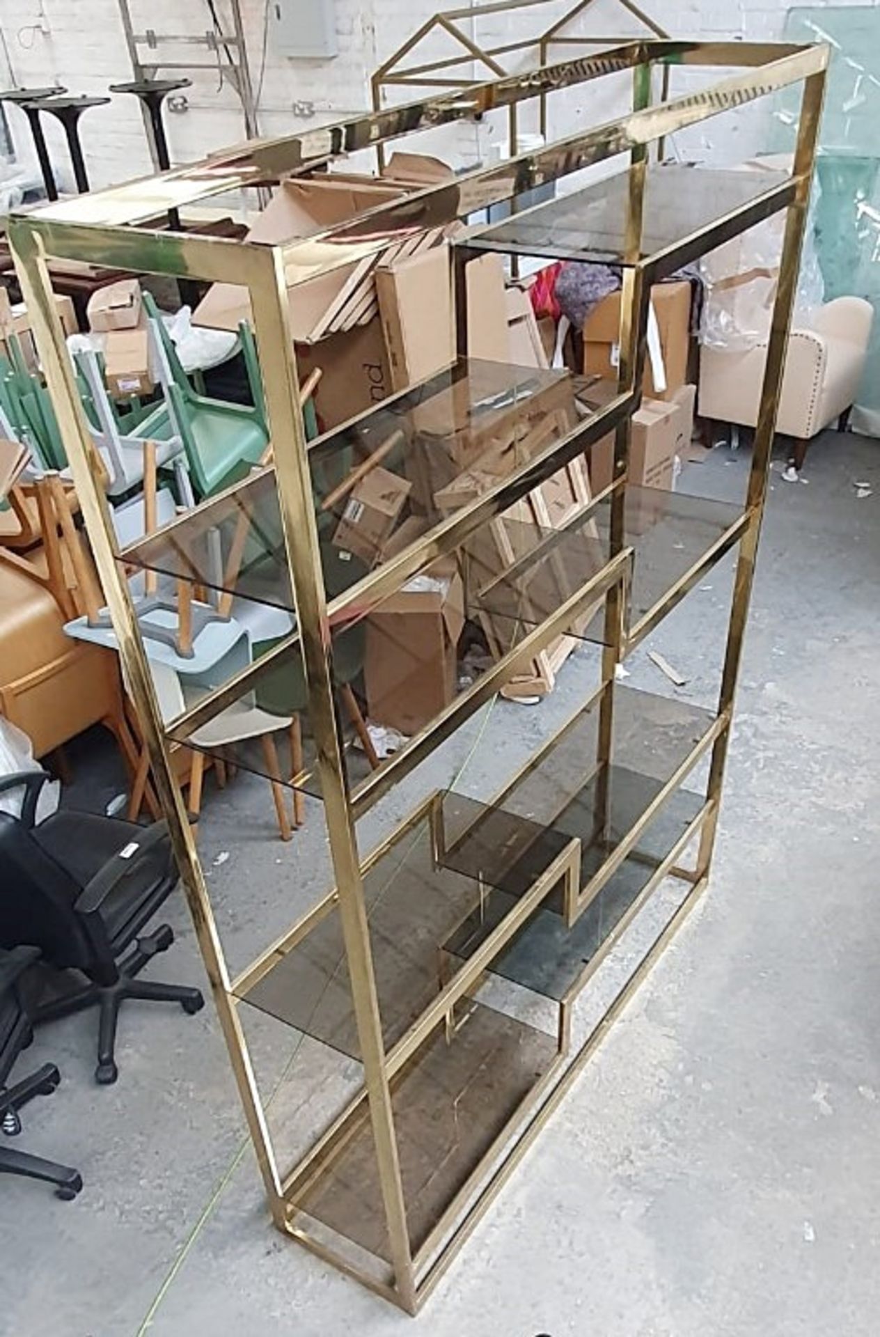 1 x Impressive Art Deco-Style 2.1-Metre Tall Storage Unit In Gold With  Tinted Glass Glass Shelves - Image 5 of 8