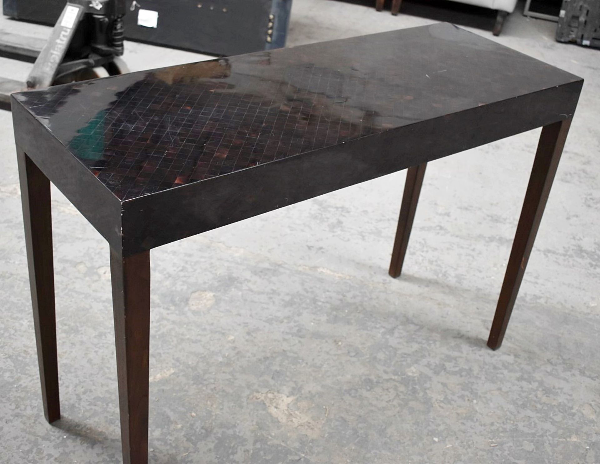 1 x Opulent Artisan Console Table With An Aubergine Hued Parquetry Laquered Top With Wenge Legs - NO - Image 4 of 6