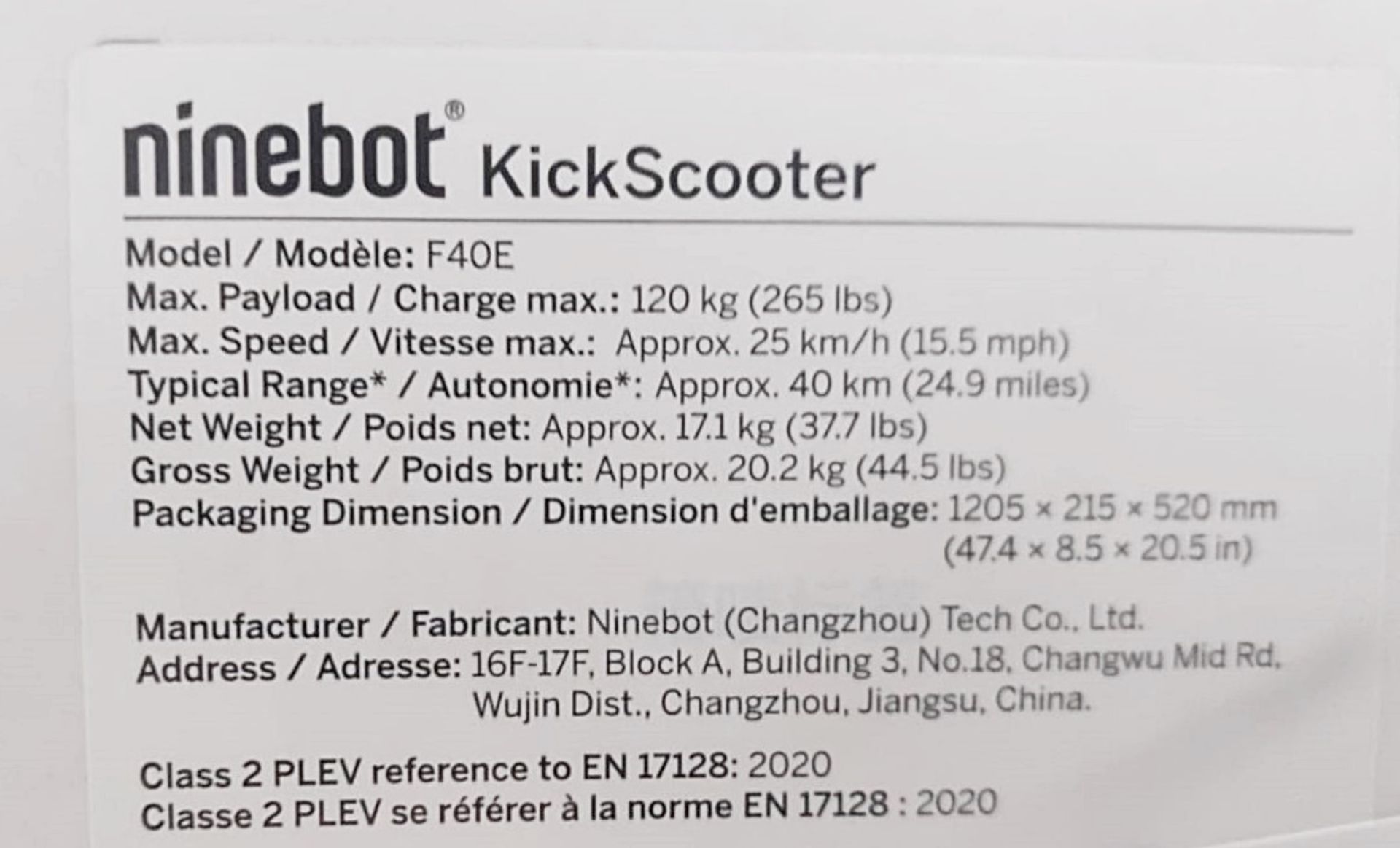 *Last One* 1 x SEGWAY 'Ninebot' Adult Electric Kickscooter F40E - Original Price £579.00 - Sealed - Image 4 of 6