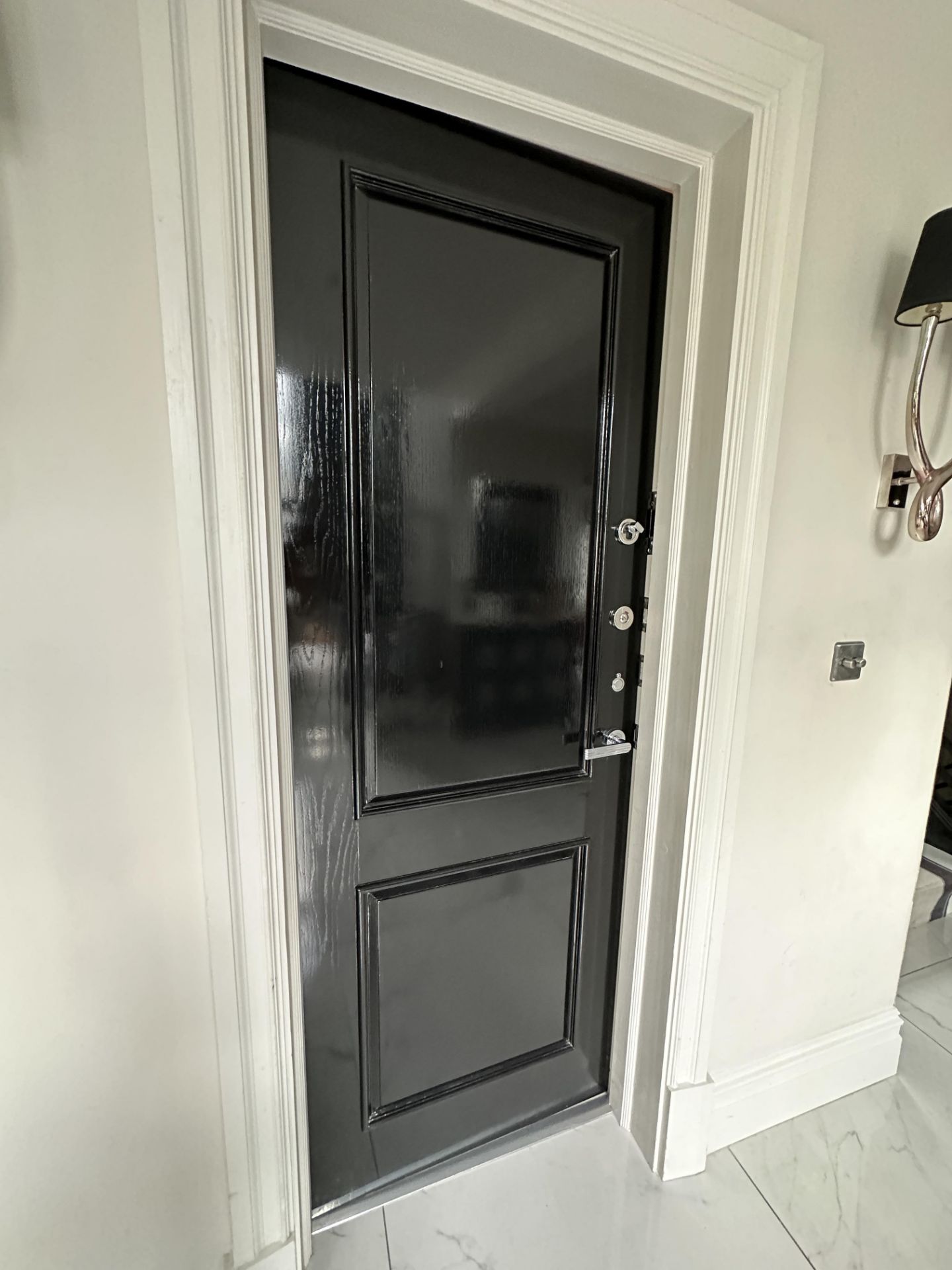 1 x SOLID OAK Fire Door In Black Gloss And Stainless Steel Hardware
