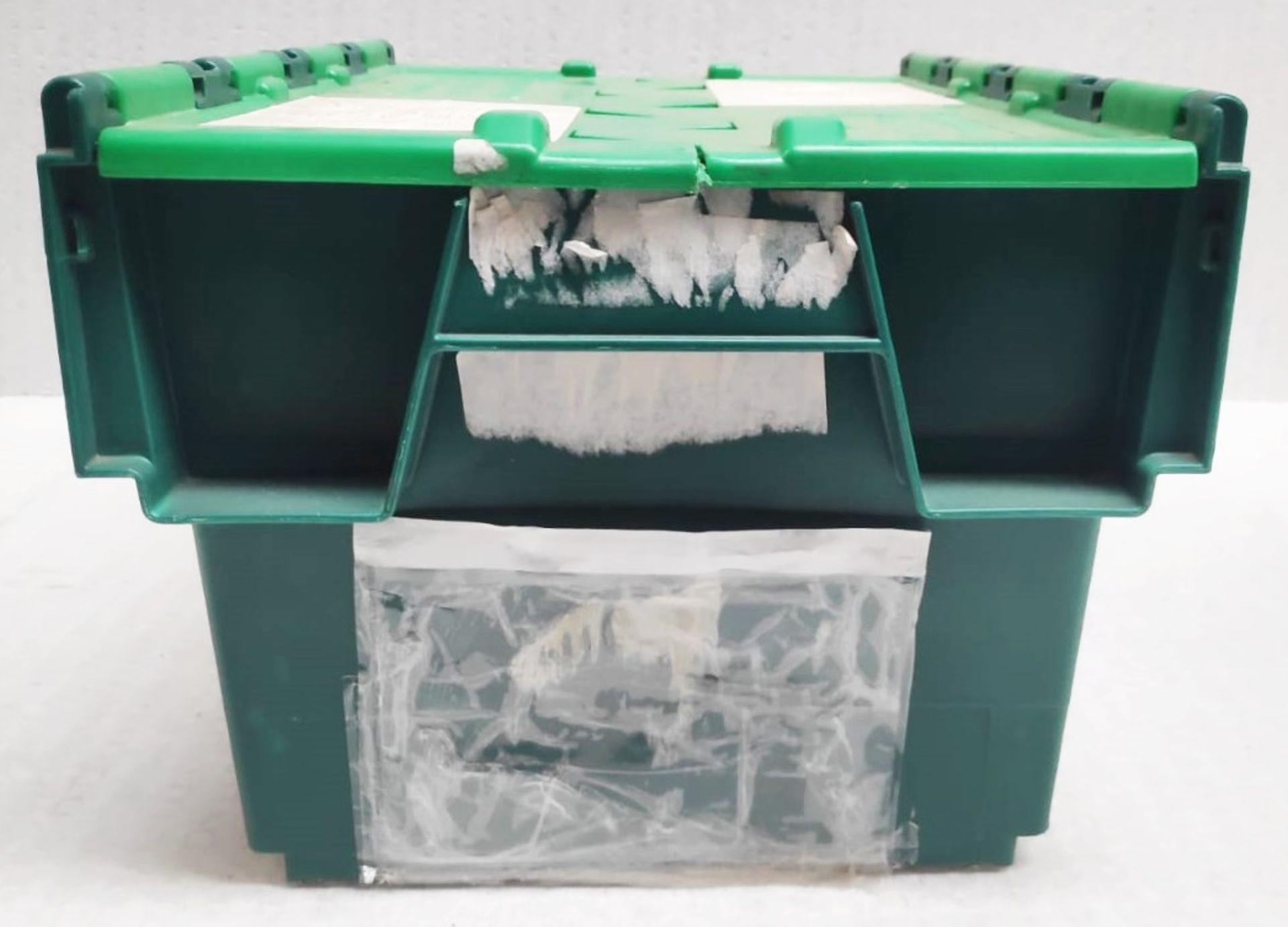 20 x Robust Compact Green Plastic Stackable Secure Storage Boxes With Attached Hinged Lids - Image 5 of 6